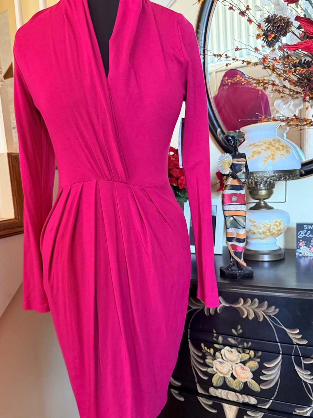 Karen Kane Fuchsia Long-Sleeve Draped Wrap Dress - Women - Picture 17 of 17